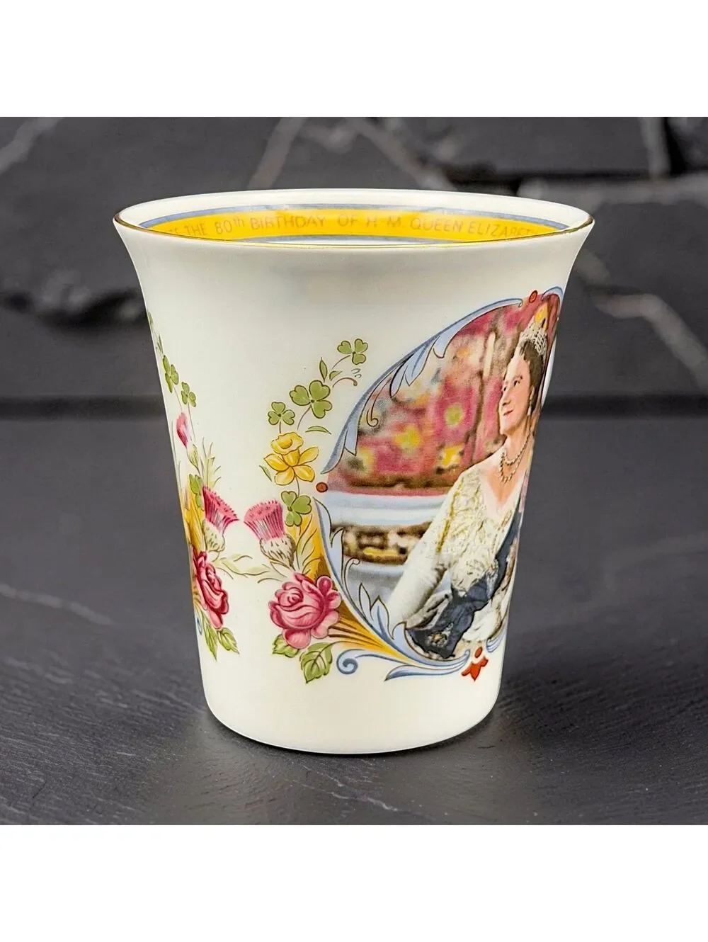 Vtg Crown Staffordshire Queen Mother 80th Birthday 1980 Bone China Mug England